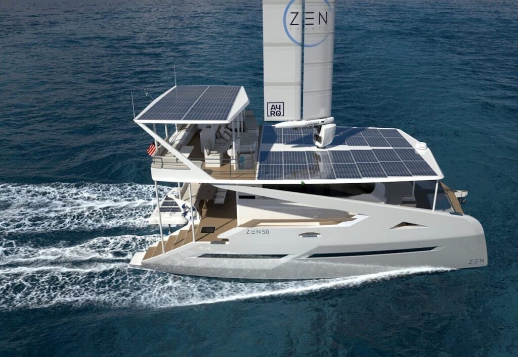 Solar-electric yacht Zen50, the first in production to feature a fin sail