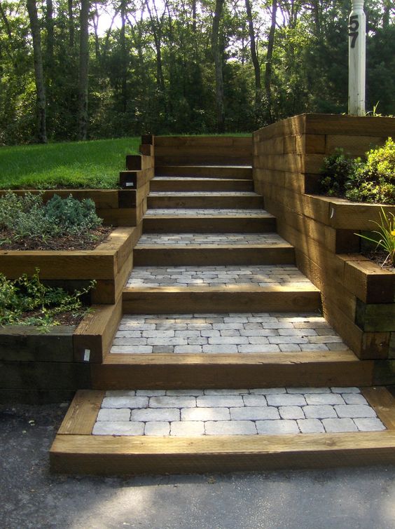 stairs with wooden sleepers or sleepers