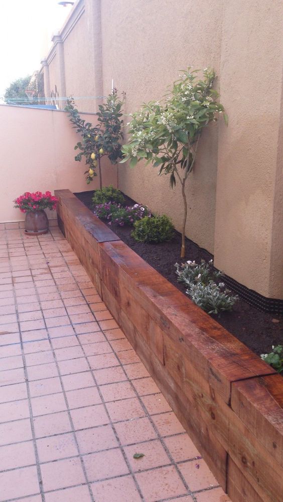 planter with wooden crosspieces