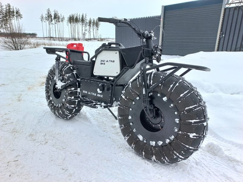 The 2WD Ultra Bike electric motorcycle stores fuel in its huge wheels to extend its range