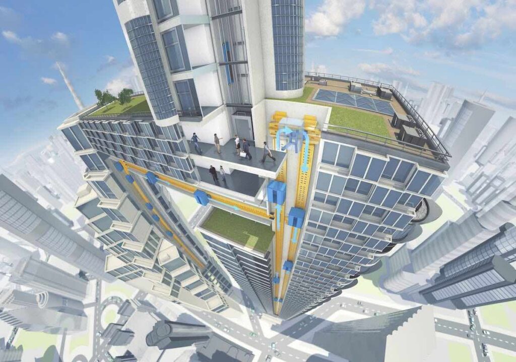 They propose to turn skyscraper elevators into gigantic gravitational batteries for cheap renewable energy storage