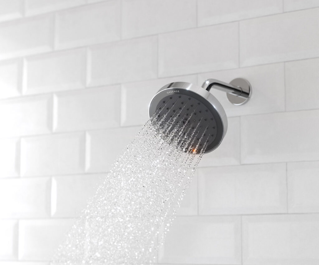 The Reva showerhead automatically reduces the flow every time you walk away, reducing water consumption